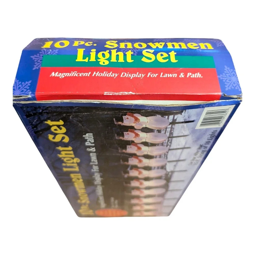 Snowman 10 Piece Holiday Light Set Big Lots‎ VTG New Open Box 15' Long Christmas